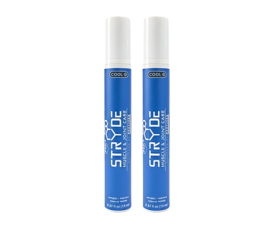 STRYDE COOL Boost Set: Two 15mL airless pumps with biotech-developed cooling formula for post-activity muscle restoration.